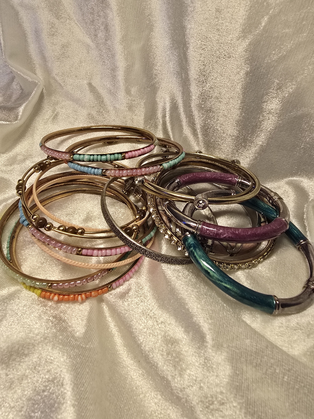 Huge Curated Bangle Bracelet Stack - 18 Pieces Total (Mixed Metals & Enamels)